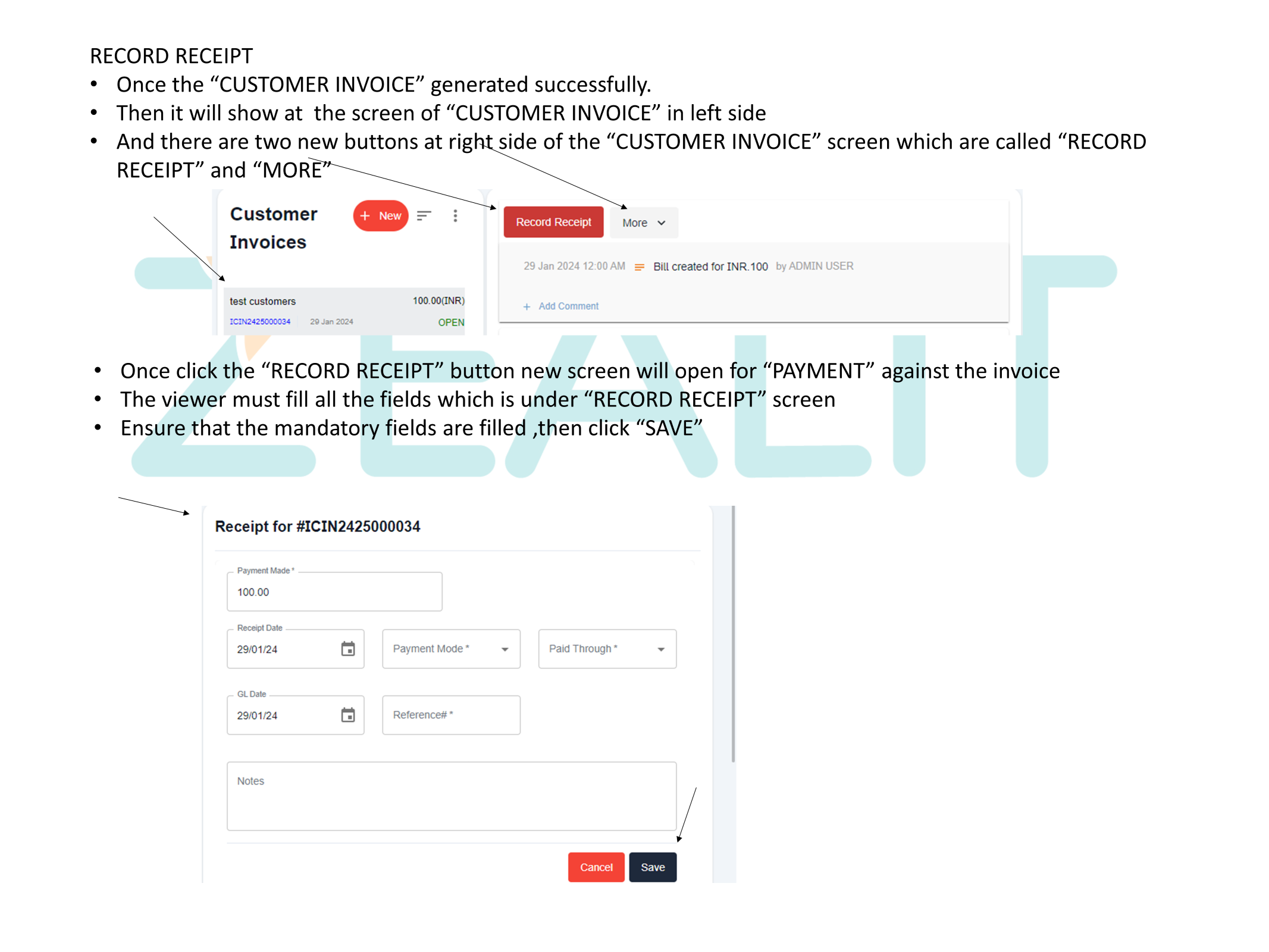 How to create customer invoice in zealit 2 0 online 